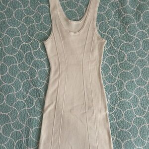 Elegant Cream Ribbed Dress